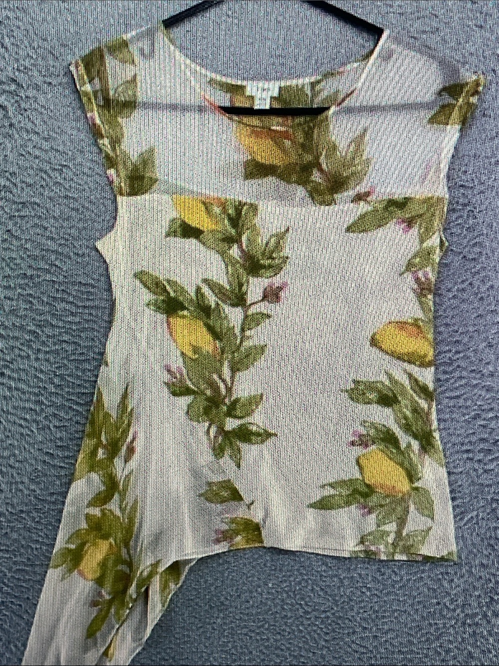Floral Lemon Print Asymmetric Hem Women's Top - White/Yellow